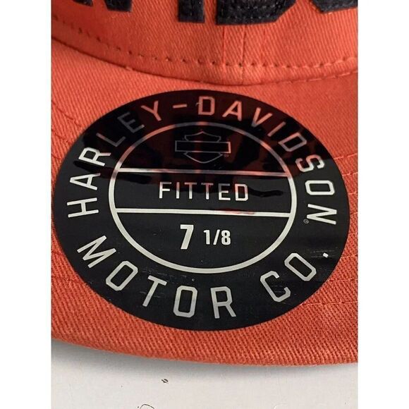 Harley-Davidson Motorcycle Block Letter Fitted Cap Hat Men’s Sz 7 1/8 Orange NEW - Picture 4 of 14